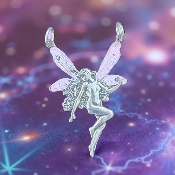 🆕 Sterling Silver Large Fairy W Pink Wings Pendant | 1.75” | 925 Stamped - Picture 7 of 11